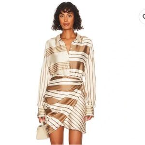 L'Academie The Kamille Mini Dress in Brown & Ivory Stripe XS